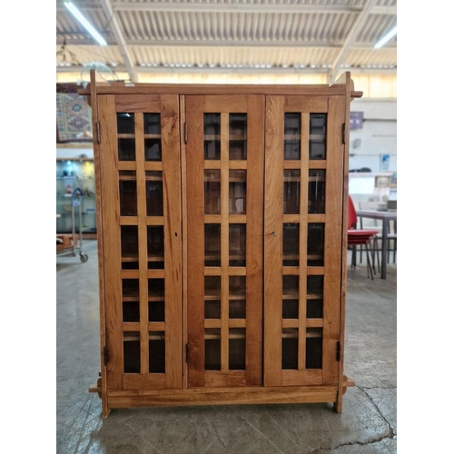 141 - Vintage Solid Oak 'Stickley(?)' Style 3-Door Glazed Bookcase with Multi-Pane Bezel Glass Doors and G... 