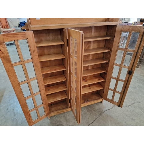 141 - Vintage Solid Oak 'Stickley(?)' Style 3-Door Glazed Bookcase with Multi-Pane Bezel Glass Doors and G... 