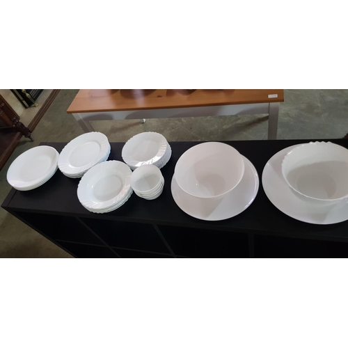 474 - White 38 piece crockery set with Dinner, side and serving plates and Serving and Breakfast Bowls