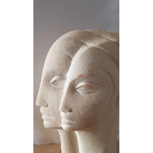 623 - 2 x 'Marbell Stone Art', 20th Century Belgium Art Deco Sculptures, 'Lily of the East' (18 x 14cm) an... 