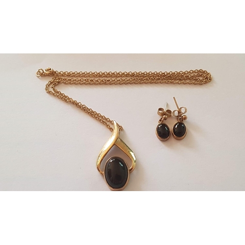 541 - 9ct Yellow Gold Chain, with Decorative Pendant with Large Black Stone. Together with Matching Pair o... 