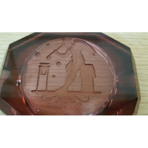 627 - Art Deco Style 'Desna' Hand Made 'Lady in Bath' Frosted and Clear lilac Glass Pin Tray (10 x 5 x 6 c... 