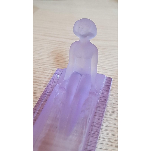 627 - Art Deco Style 'Desna' Hand Made 'Lady in Bath' Frosted and Clear lilac Glass Pin Tray (10 x 5 x 6 c... 