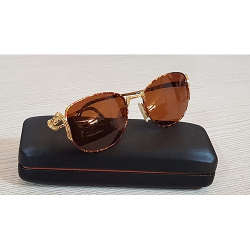 634 - Vintage French 'Softley' Ladies Sunglasses, Gold Tone Frame and Brown Lenses with Case