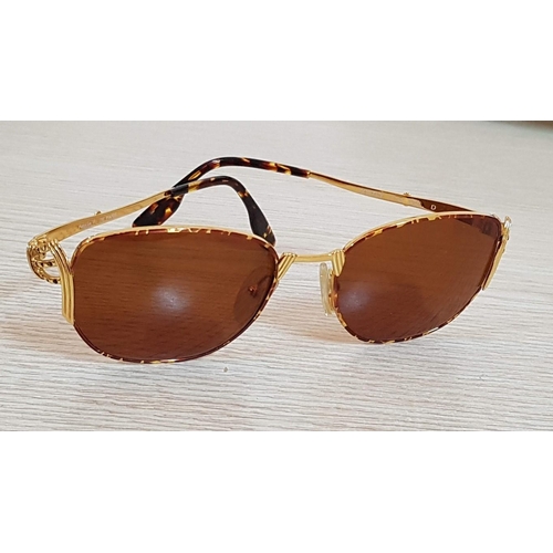 634 - Vintage French 'Softley' Ladies Sunglasses, Gold Tone Frame and Brown Lenses with Case