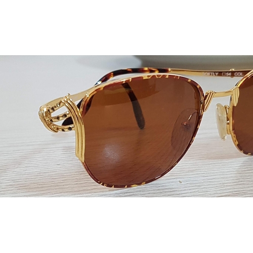 634 - Vintage French 'Softley' Ladies Sunglasses, Gold Tone Frame and Brown Lenses with Case