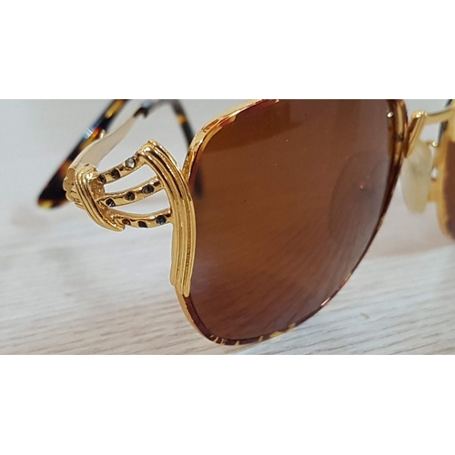 634 - Vintage French 'Softley' Ladies Sunglasses, Gold Tone Frame and Brown Lenses with Case