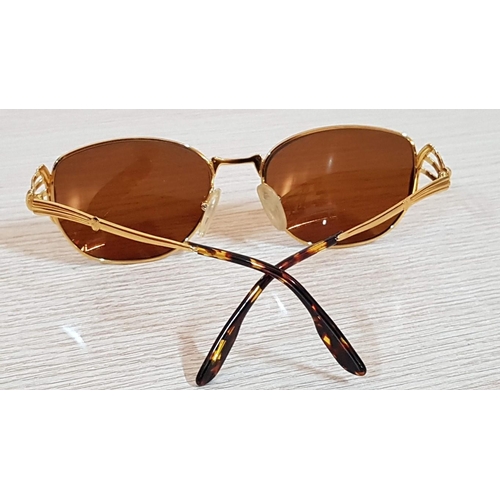 634 - Vintage French 'Softley' Ladies Sunglasses, Gold Tone Frame and Brown Lenses with Case