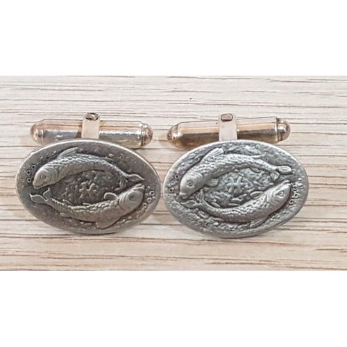 636 - Silver (925) Cufflinks with Fishing Theme, by Thomas Fatttorin, Birmingham, in Presentation Case, (A... 