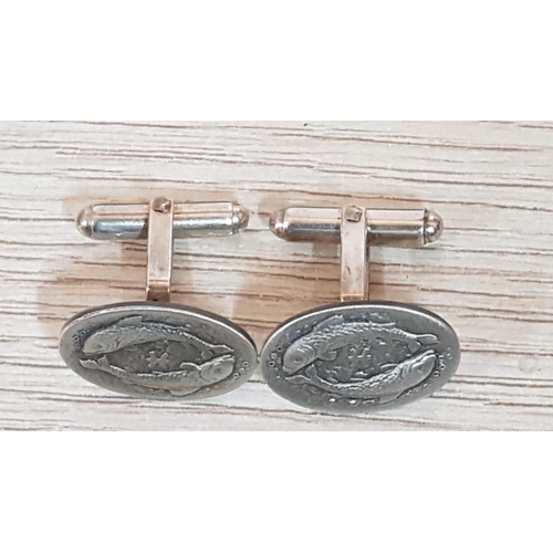 636 - Silver (925) Cufflinks with Fishing Theme, by Thomas Fatttorin, Birmingham, in Presentation Case, (A... 