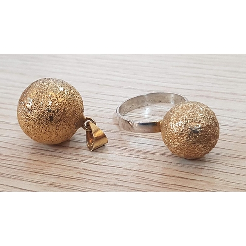 644 - Silver (925) and Gold Tone 'Bauble' Ring with Matching Pendant, (Approx. Size: S, Total Weight 9.4g)