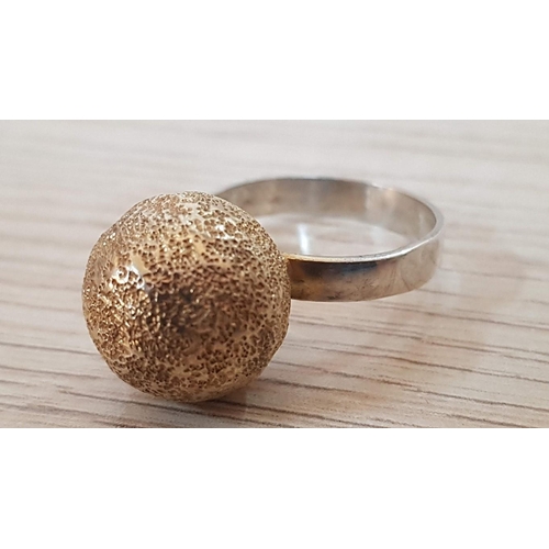 644 - Silver (925) and Gold Tone 'Bauble' Ring with Matching Pendant, (Approx. Size: S, Total Weight 9.4g)