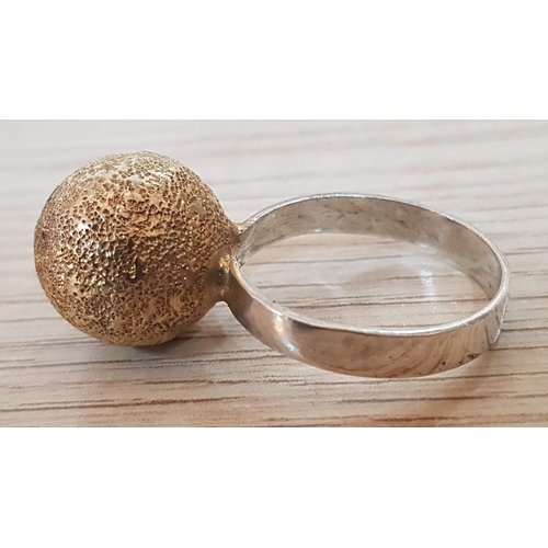 644 - Silver (925) and Gold Tone 'Bauble' Ring with Matching Pendant, (Approx. Size: S, Total Weight 9.4g)