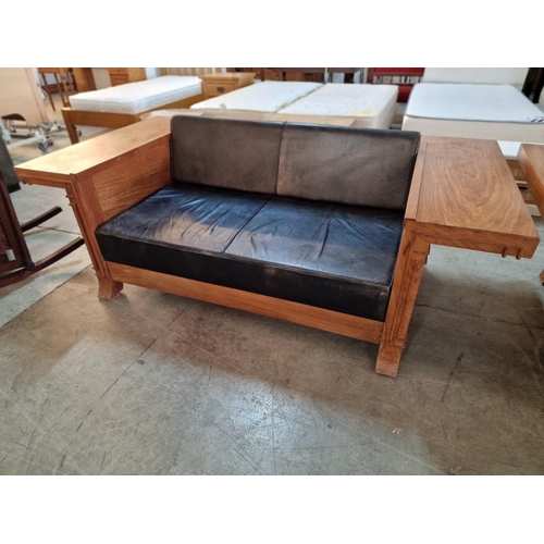 663 - Art Deco Style Solid Wood Cantilevered 'Robie' Sofa, After Frank Lloyd Wright Design, Custom Made wi... 