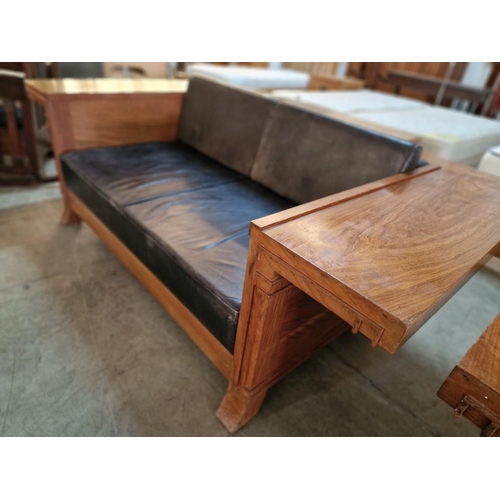 663 - Art Deco Style Solid Wood Cantilevered 'Robie' Sofa, After Frank Lloyd Wright Design, Custom Made wi... 