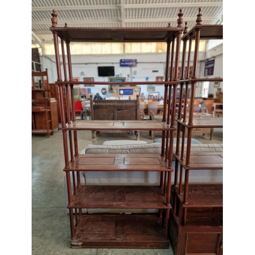 666 - Set of 3 x Solid Wood 6-Tier 'Stick Cabinets' / Open Shelf Bookcase with Turned Uprights and Finials... 