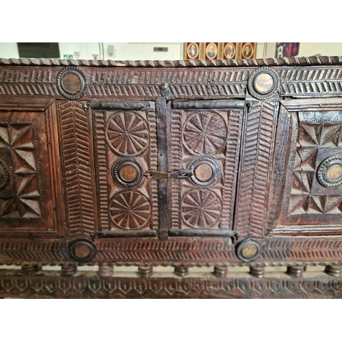 660 - Antique Carved Wood Indian Console Cabinet with Finialled Uprights, Heavily Carved Front with Double... 