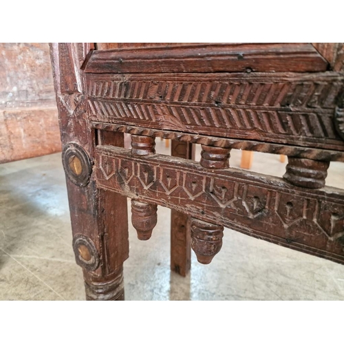 660 - Antique Carved Wood Indian Console Cabinet with Finialled Uprights, Heavily Carved Front with Double... 