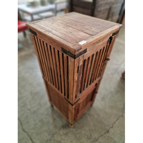 671 - Antique Teak Wood Laundry Cabinet, with Metal Brackets; Top Section with Slat Sides and Opening Door... 