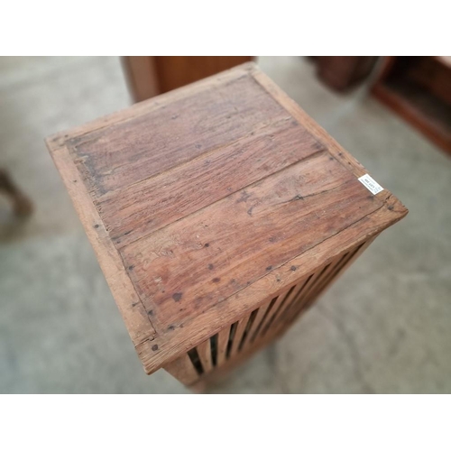 671 - Antique Teak Wood Laundry Cabinet, with Metal Brackets; Top Section with Slat Sides and Opening Door... 