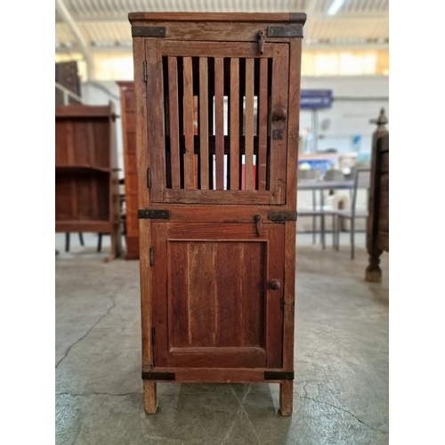 671 - Antique Teak Wood Laundry Cabinet, with Metal Brackets; Top Section with Slat Sides and Opening Door... 