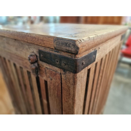 671 - Antique Teak Wood Laundry Cabinet, with Metal Brackets; Top Section with Slat Sides and Opening Door... 