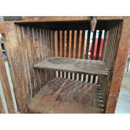 671 - Antique Teak Wood Laundry Cabinet, with Metal Brackets; Top Section with Slat Sides and Opening Door... 