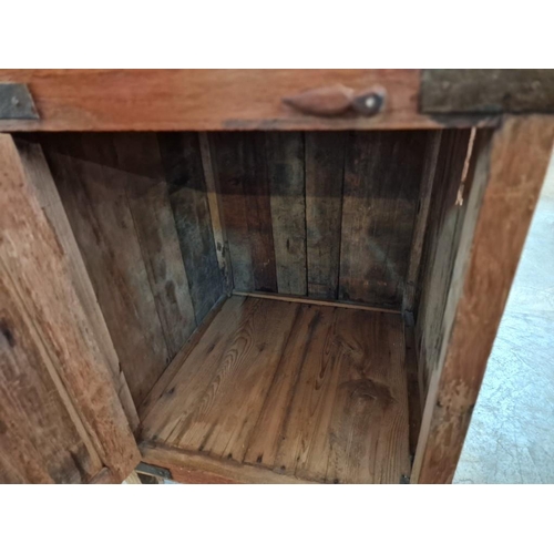 671 - Antique Teak Wood Laundry Cabinet, with Metal Brackets; Top Section with Slat Sides and Opening Door... 