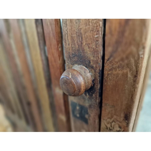 671 - Antique Teak Wood Laundry Cabinet, with Metal Brackets; Top Section with Slat Sides and Opening Door... 