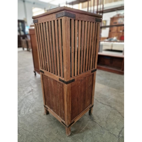 671 - Antique Teak Wood Laundry Cabinet, with Metal Brackets; Top Section with Slat Sides and Opening Door... 