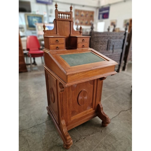 672 - Antique Davenport / Writing Desk, with Sloping Felt Writing Pad, Lift-Up with Storage and Fitted Int... 