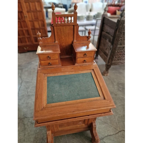 672 - Antique Davenport / Writing Desk, with Sloping Felt Writing Pad, Lift-Up with Storage and Fitted Int... 