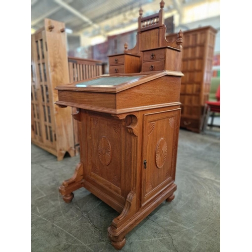 672 - Antique Davenport / Writing Desk, with Sloping Felt Writing Pad, Lift-Up with Storage and Fitted Int... 