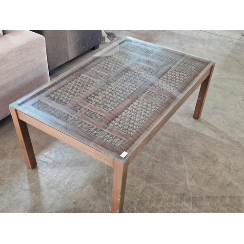 673 - Rectangular Coffee Table with Moroccan or Middle Eastern Mashrabiya / Bobbin Wooden Top, in Rectangu... 