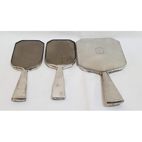 139 - Sterling Silver Art Deco Style Vanity Set, Consisting 8x Pieces: 3x Hand Mirrors (A/F, Neads Repair)... 