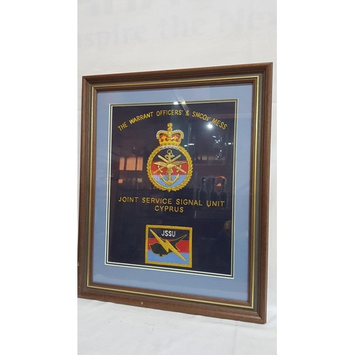 41 - Framed Military Embroidery for 'The Warranty Officers & SNCO's Mess, Joint Service Signal Unit, Cypr... 