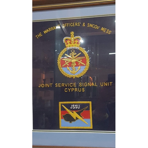 41 - Framed Military Embroidery for 'The Warranty Officers & SNCO's Mess, Joint Service Signal Unit, Cypr... 