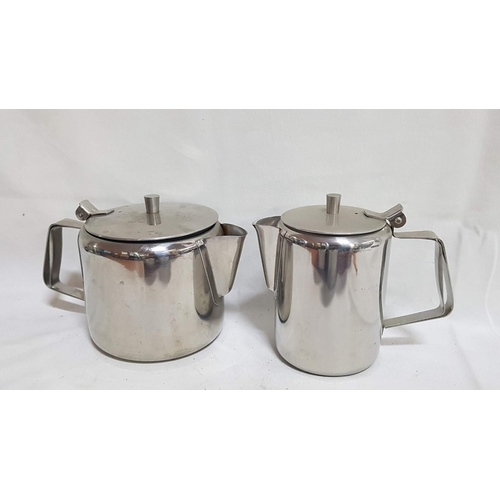 43 - Retro Stainless Steel Tea/Coffee Set (Tea and Coffee Pots, Milk Jug, Sugar Bowl and Tray).  (5)