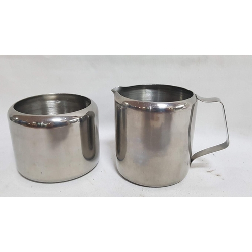 43 - Retro Stainless Steel Tea/Coffee Set (Tea and Coffee Pots, Milk Jug, Sugar Bowl and Tray).  (5)