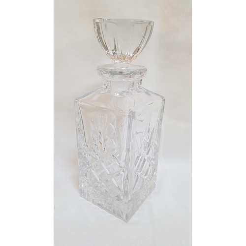 477 - Heavy Cut Glass Square Decanter with Decoratif Stopper. (H: 25cm).