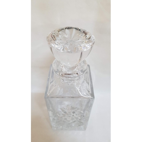 477 - Heavy Cut Glass Square Decanter with Decoratif Stopper. (H: 25cm).