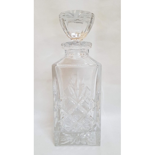 477 - Heavy Cut Glass Square Decanter with Decoratif Stopper. (H: 25cm).