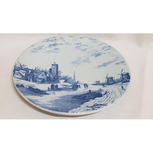 478 - 'Windmill' Vintage Delf Ceramic Plate (A/F, Repair), Stamped Wall Plate and One Other Similar, Ø: 23... 