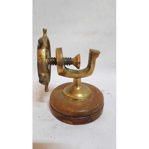 78 - Style Ships Wheel Brass Effect/Wood Nut Cracker. A/F