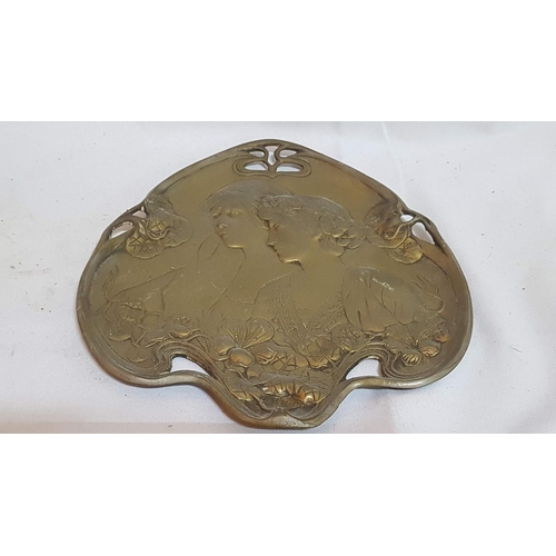 79 - Art Nouveau 'Two Maidens' Silver Plated over Bronze Vanity/ Card Trays, Approx. 20cm x 23cm Each. (2... 