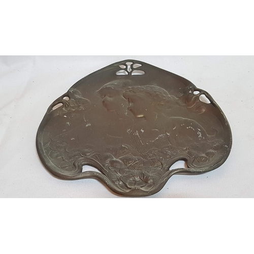 79 - Art Nouveau 'Two Maidens' Silver Plated over Bronze Vanity/ Card Trays, Approx. 20cm x 23cm Each. (2... 