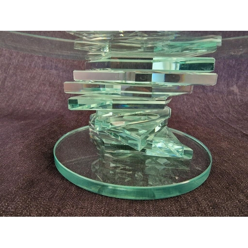 691 - Leonardo 'Schale' Pedestal Glass Plate / Shallow Bowl, with Twisted / Stacked Glass Centre Support, ... 