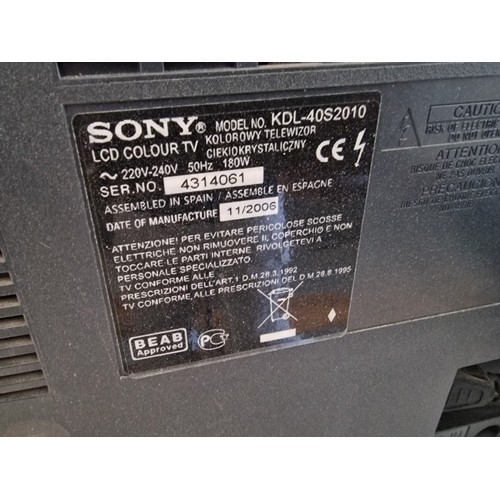 712 - Sony Bravia 40'' LCD Television, (Model: KDL-40S2010), with Remote Control, (Untested)