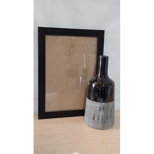 724 - Modern Ceramic Vase (H: 26cm) and Black Colour Photo Frame (25 x 34cm), (2)