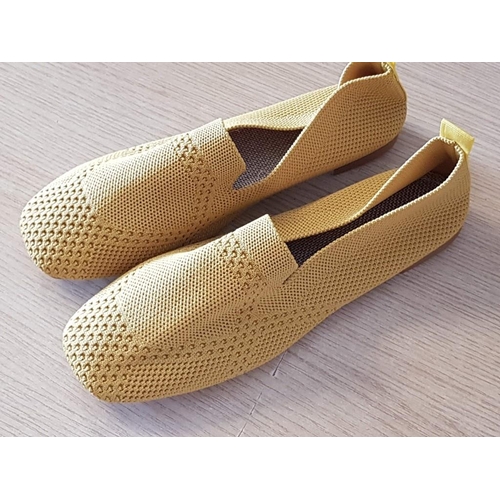 735 - Casual Women's Mesh Square Toe Slip-On Loafers (Flat Breathable Shoes, Lightweight), Size 38, Mustar... 